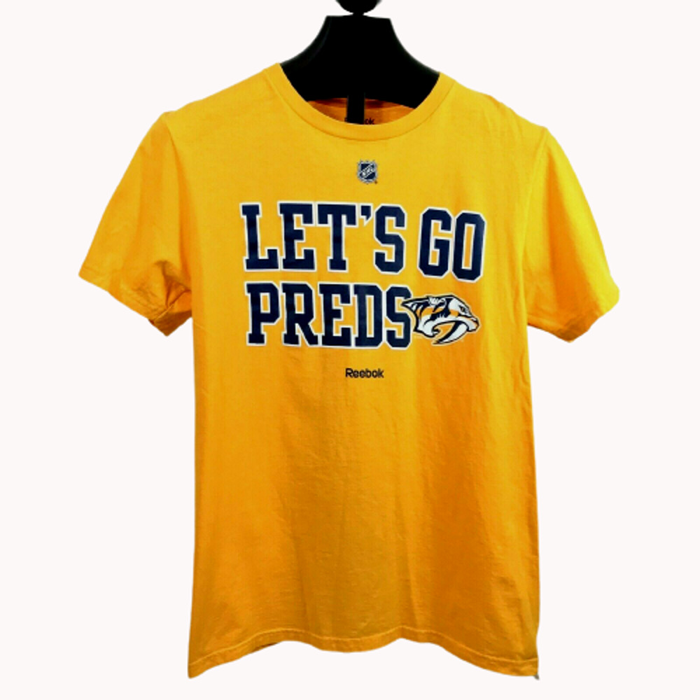 Nashville Predators T Shirt Size Medium Reebok Gold Blue NHL Hockey Short Sleeve